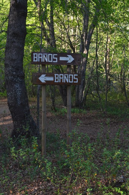 Sign showing banos in both direction