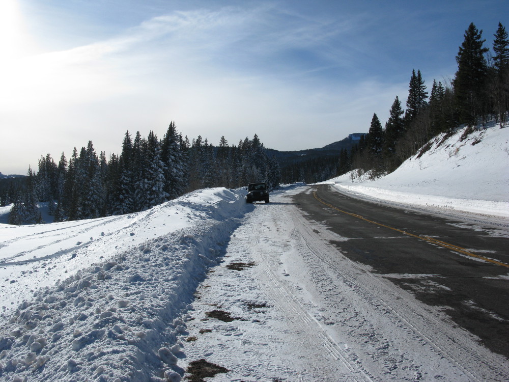 Parking near the snow drift.