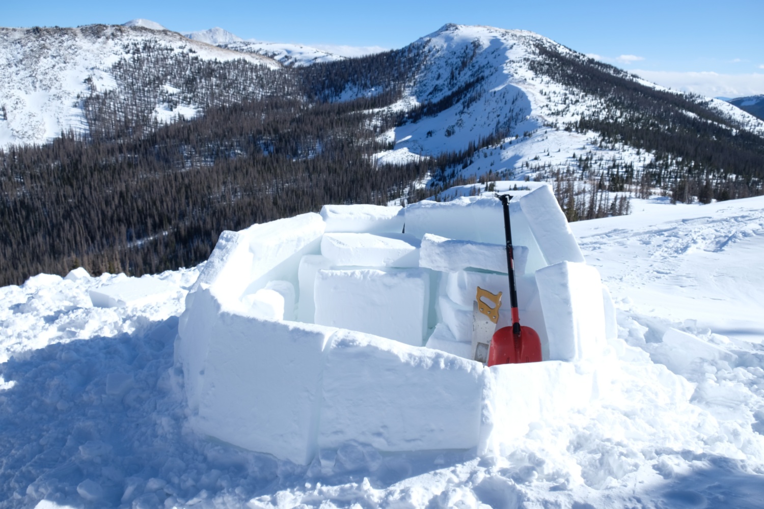 A stack of blocks in the half-finished igloo.