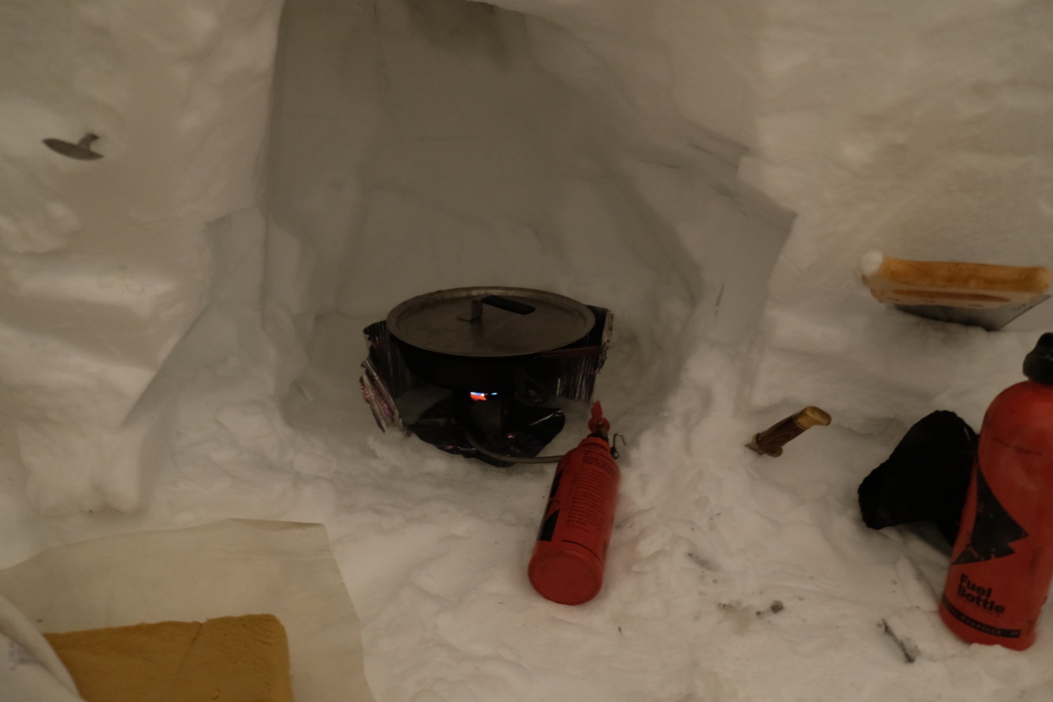 Cooking in the igloo.