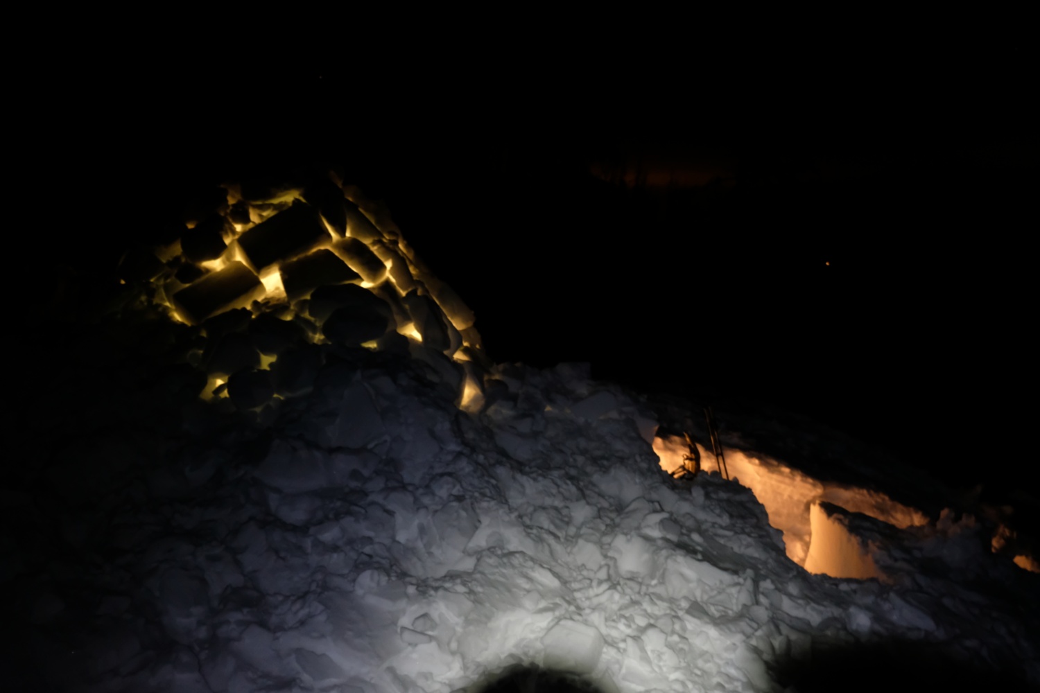Outside the igloo at night.
