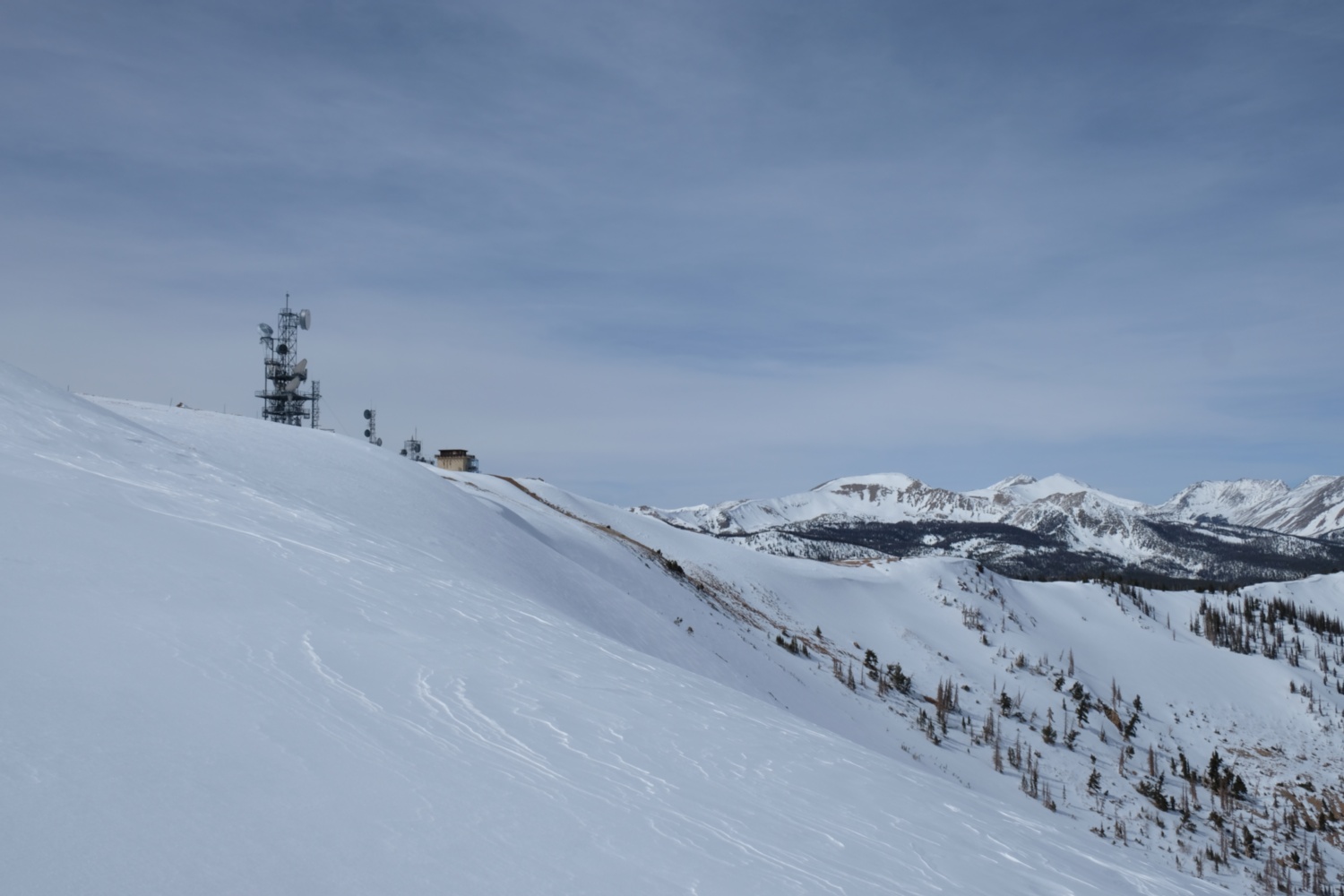 Looking up the mountain toward the radio towers.