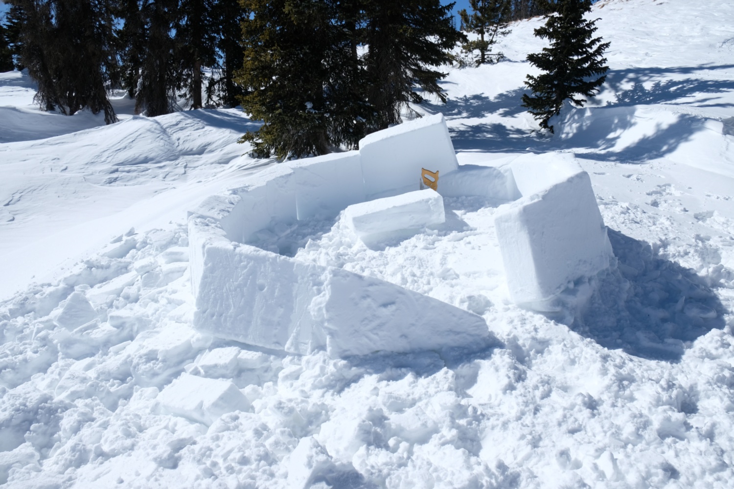 Blocks starting to sprial to build the igloo.