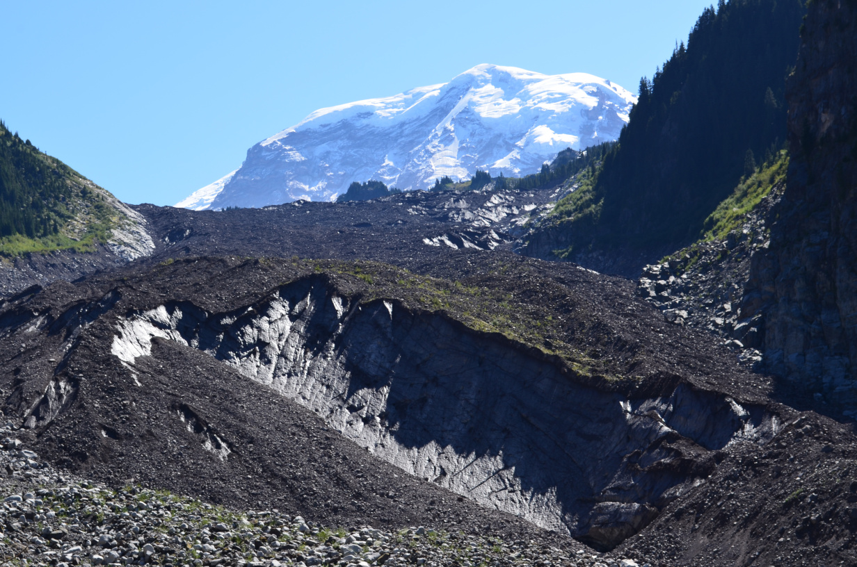 A close up of the snout of Carbon Glacier