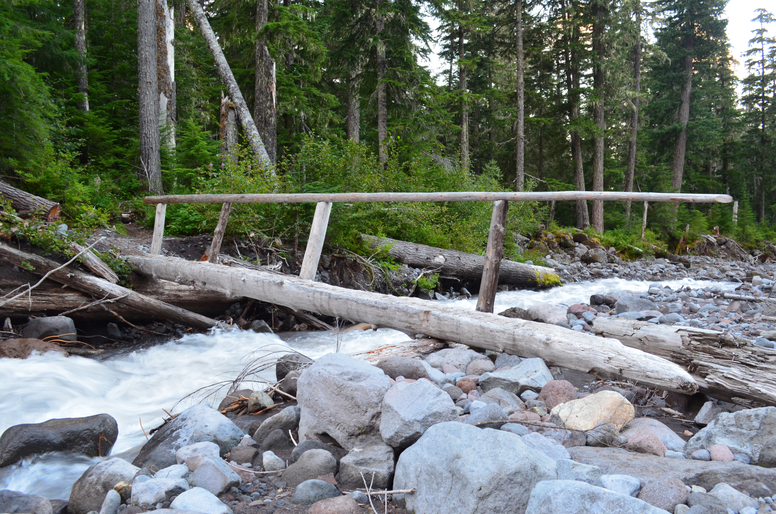 A log-over-river with a railing stype foot bridge.