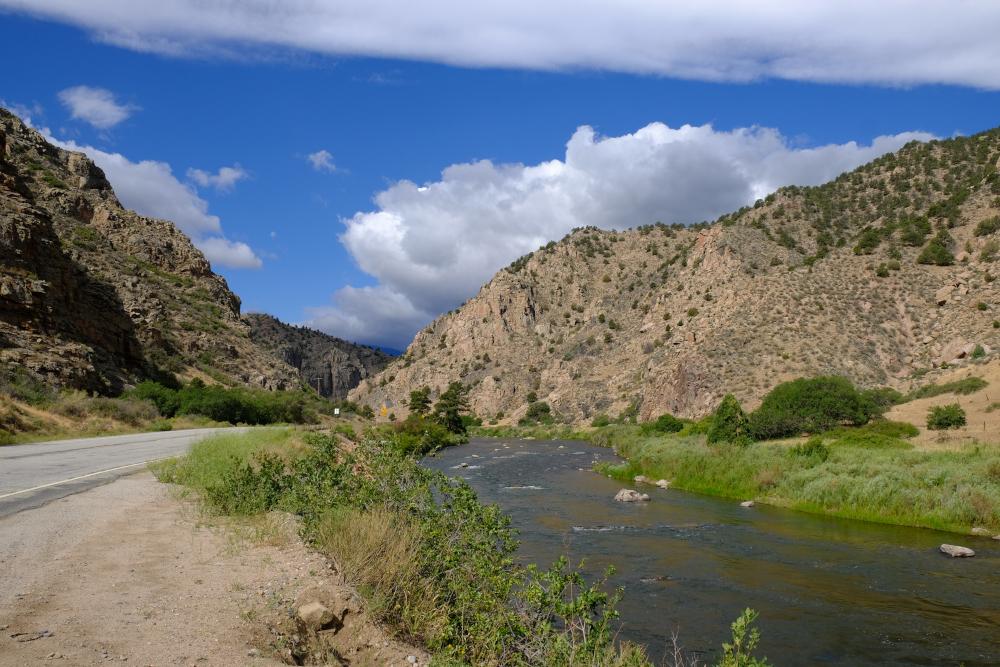 The Arkansas river in the Arkansas River Canyon, headed toward Salida.