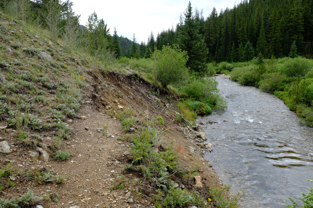 A spot where Pine Creek undermined the nearby trail and washed it out.