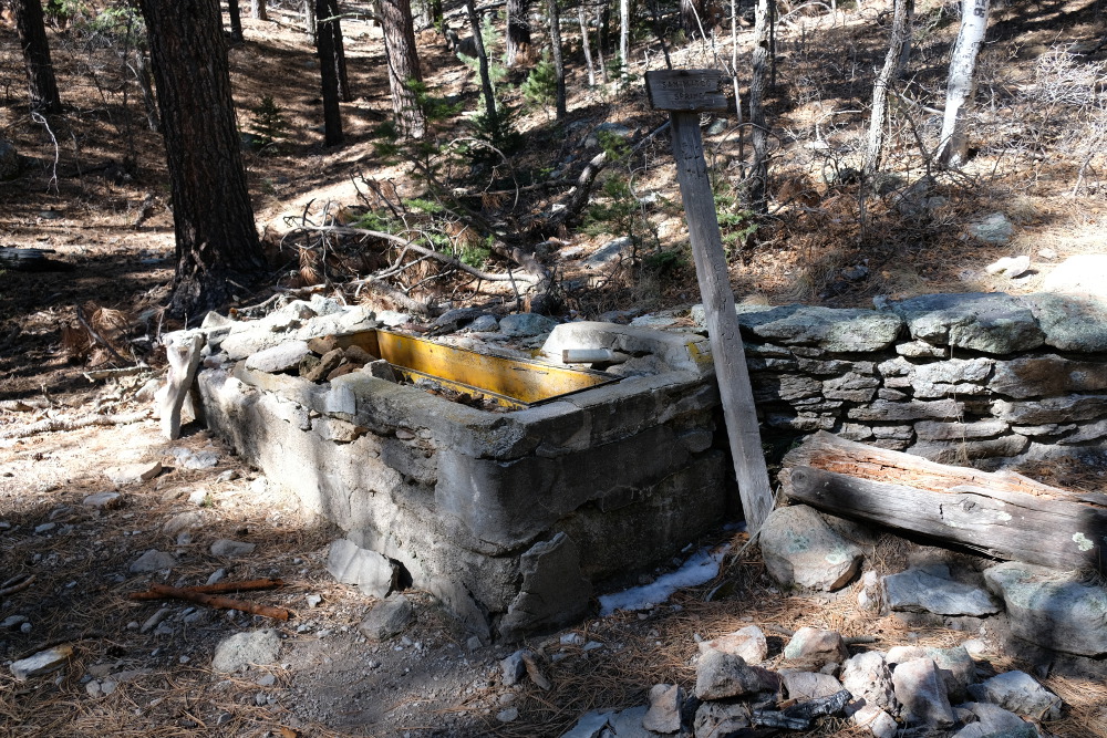 The dry watering trough at San Mateo Springs.