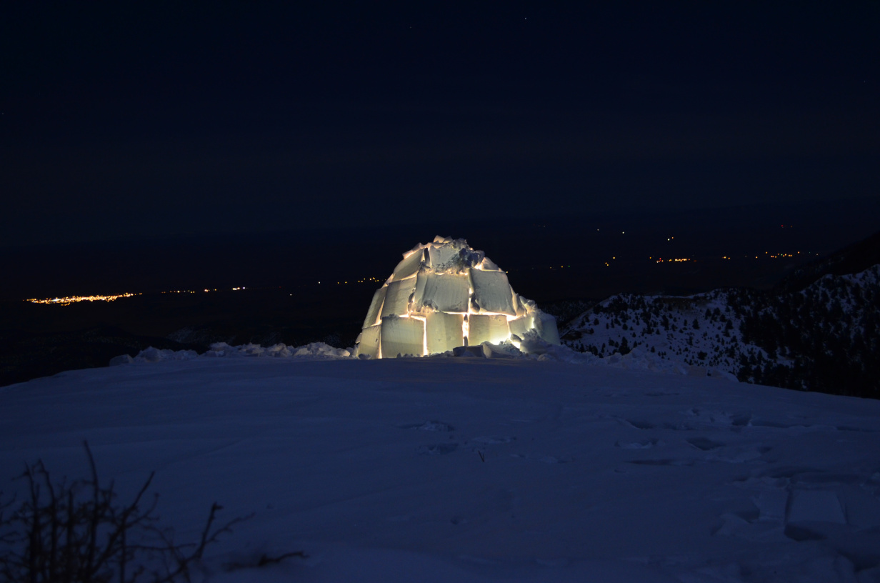 The igloo and view of the Rio Grande Valley at night.