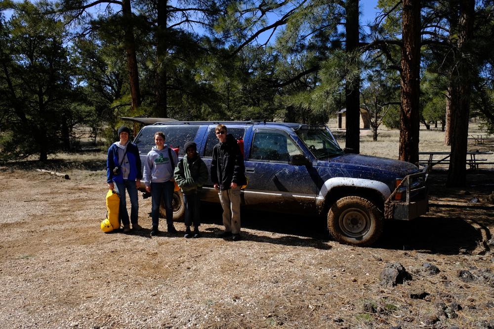 The group ready to go, standing next to Tyler's rather muddy suburban.