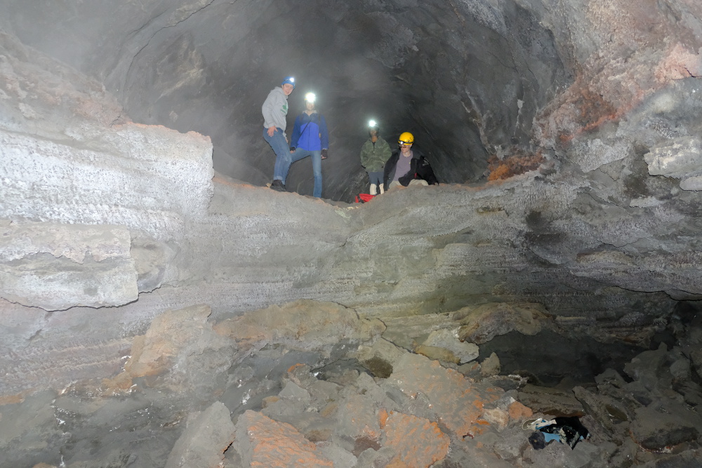 The group in the upper passage, on a ledge above the lower passage.