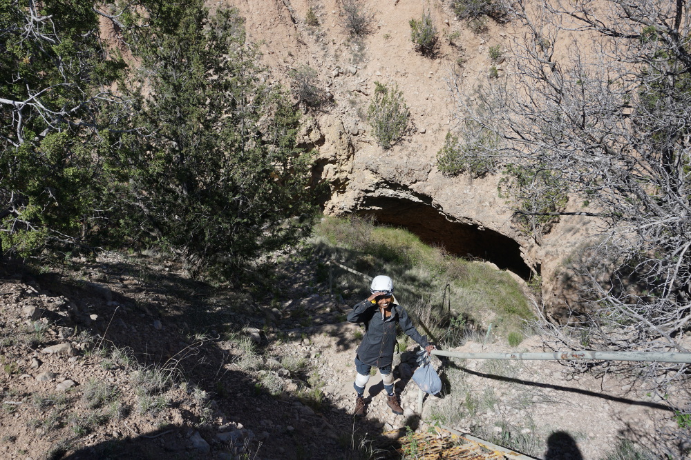 Eshani at the entry to Fort Stanton Cave.