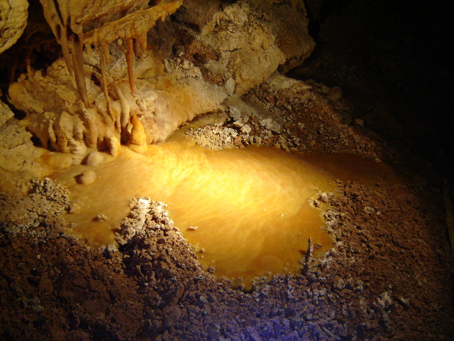 Flowstone that formed on top of mud.