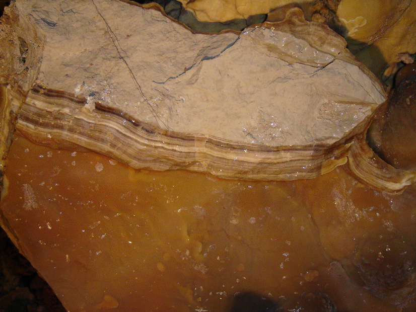Broken flowstone showing the various layers.