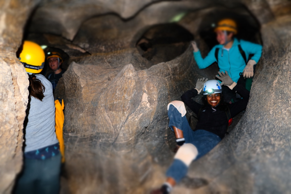 The group squeezed into the narrow braided passage.