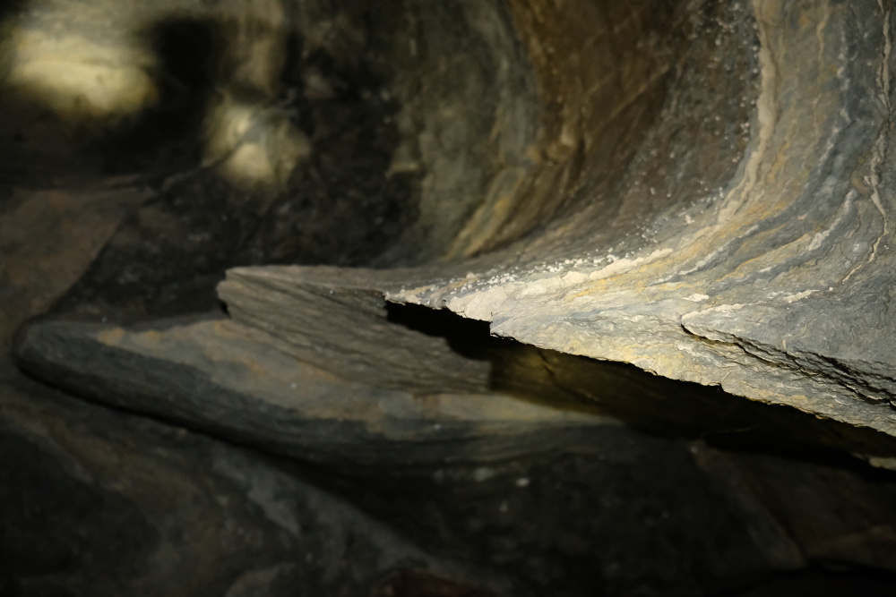 A gypsum fin sculpted into the wall of Millrace Cave.