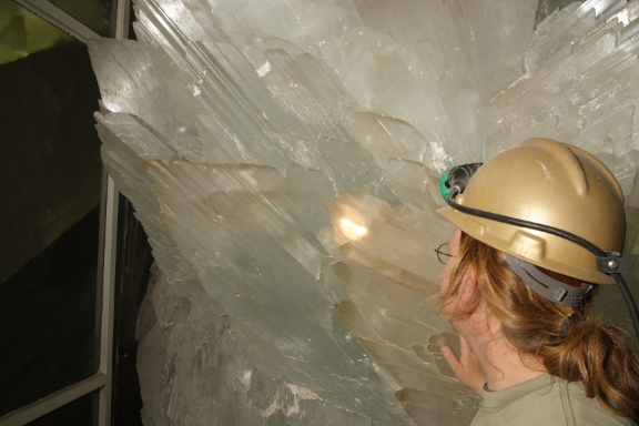 Katrina examining one of the crystals.