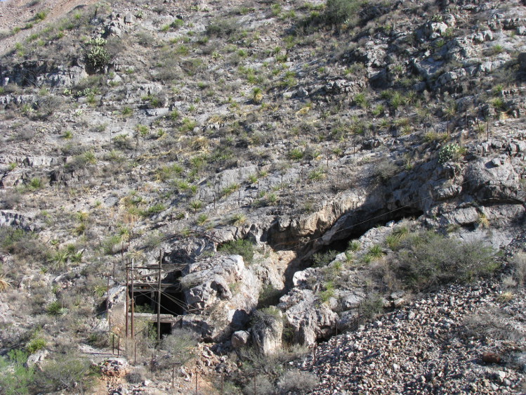 One of the old fenced-off mine entries
