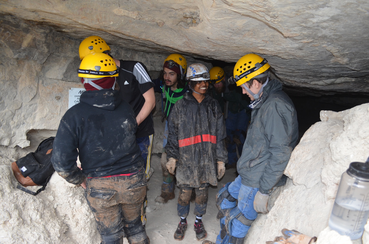 Exiting the cave.