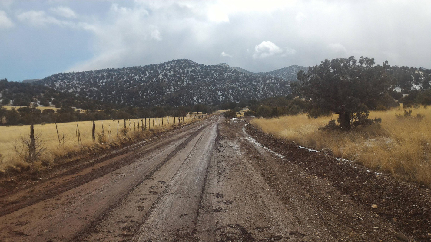 A picture of the slick muddy road.