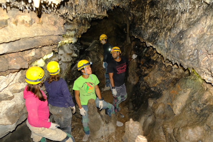 Exploring one of the many passages.