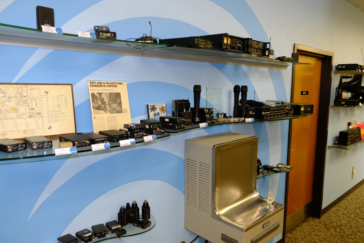 Product history shelf at Lectrosonics.