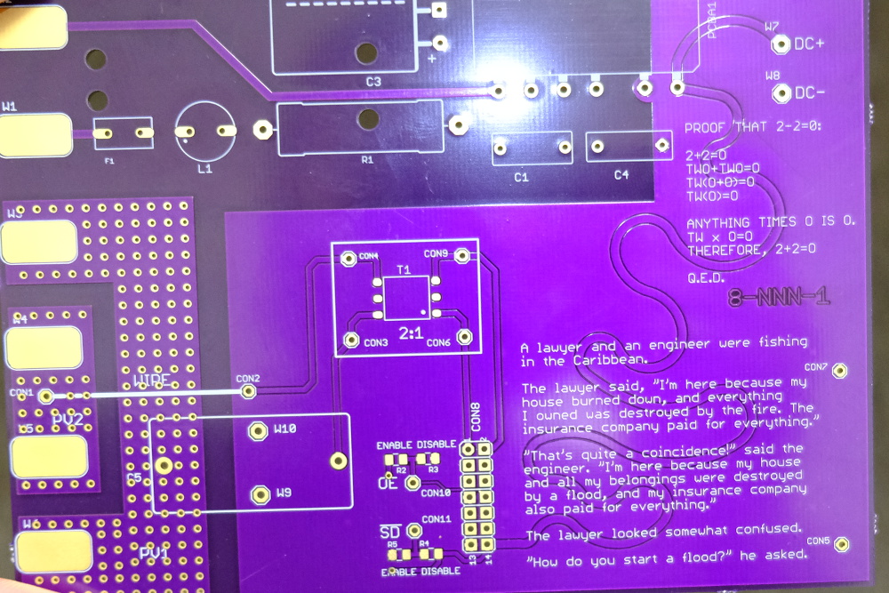 Some of the jokes they stuck on a circuit board.