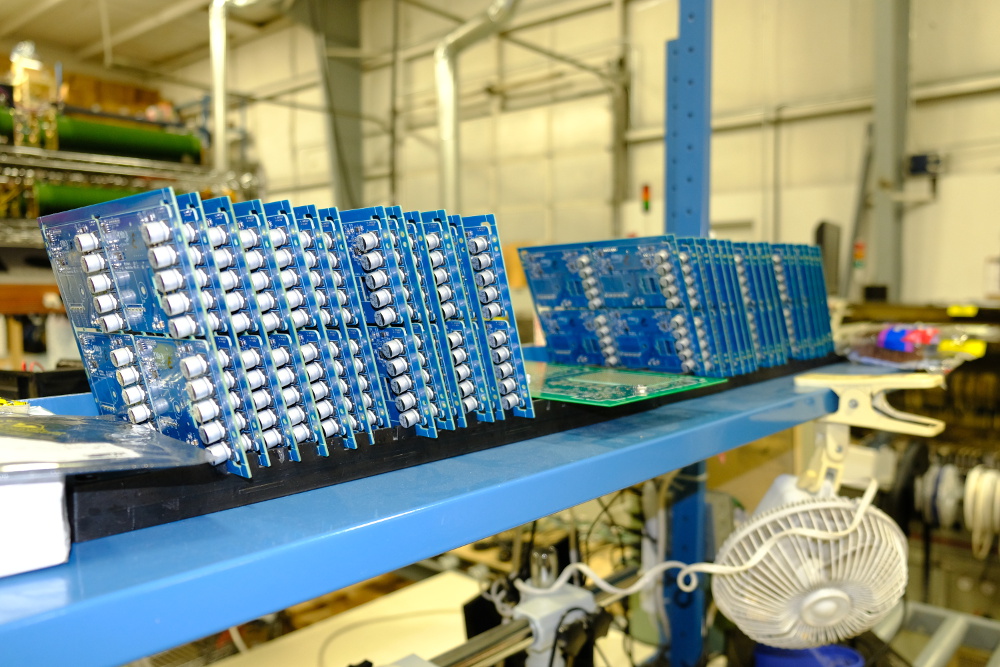 A tray of circuit boards