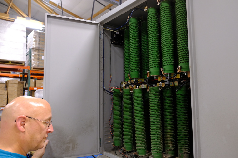 A bank of large resistors for testing.